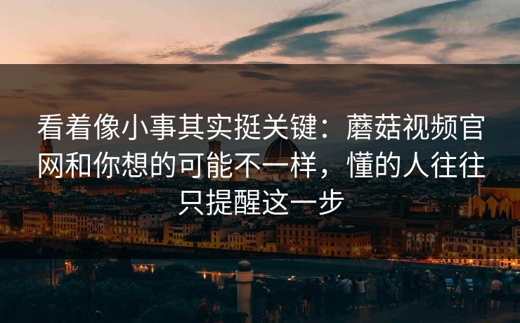 看着像小事其实挺关键：蘑菇视频官网和你想的可能不一样，懂的人往往只提醒这一步