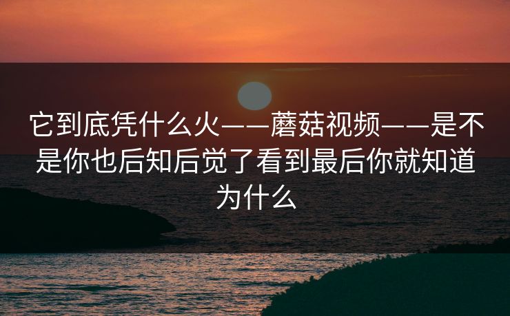 它到底凭什么火——蘑菇视频——是不是你也后知后觉了看到最后你就知道为什么